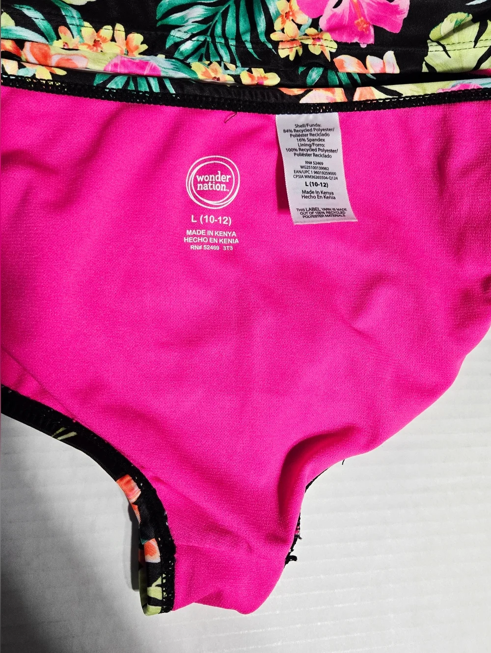 Girls Wonder Nation Tropical Tankini Swimsuit 2PC Floral Black Pink Size L 10-12
